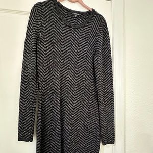 Express Black & Silver Lurex Sweater Dress Form Fitting Sparkly Gorgeous - Sz L